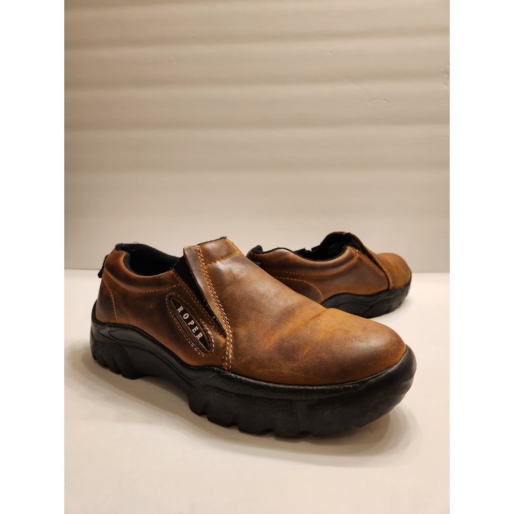 ROPER Performance Slip On Comfort Shoe Womens 7.5 Brown Leather Rugged Western